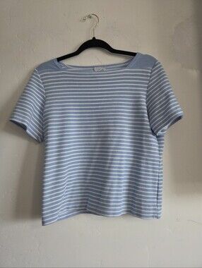 Women’s Light Blue & White Striped Short Sleeve Tee